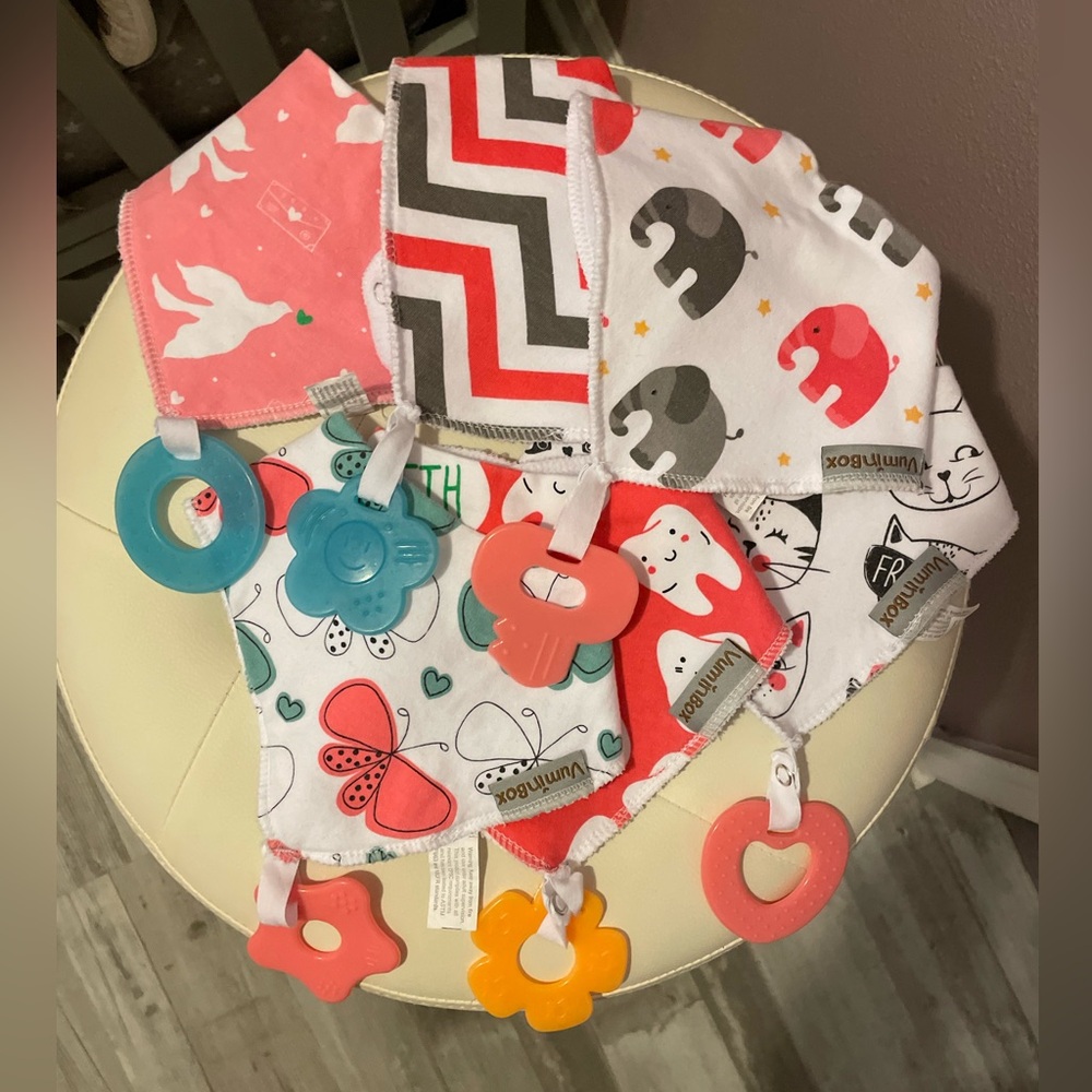 Vuminbox bandana drool bibs with teething toy! Like new!